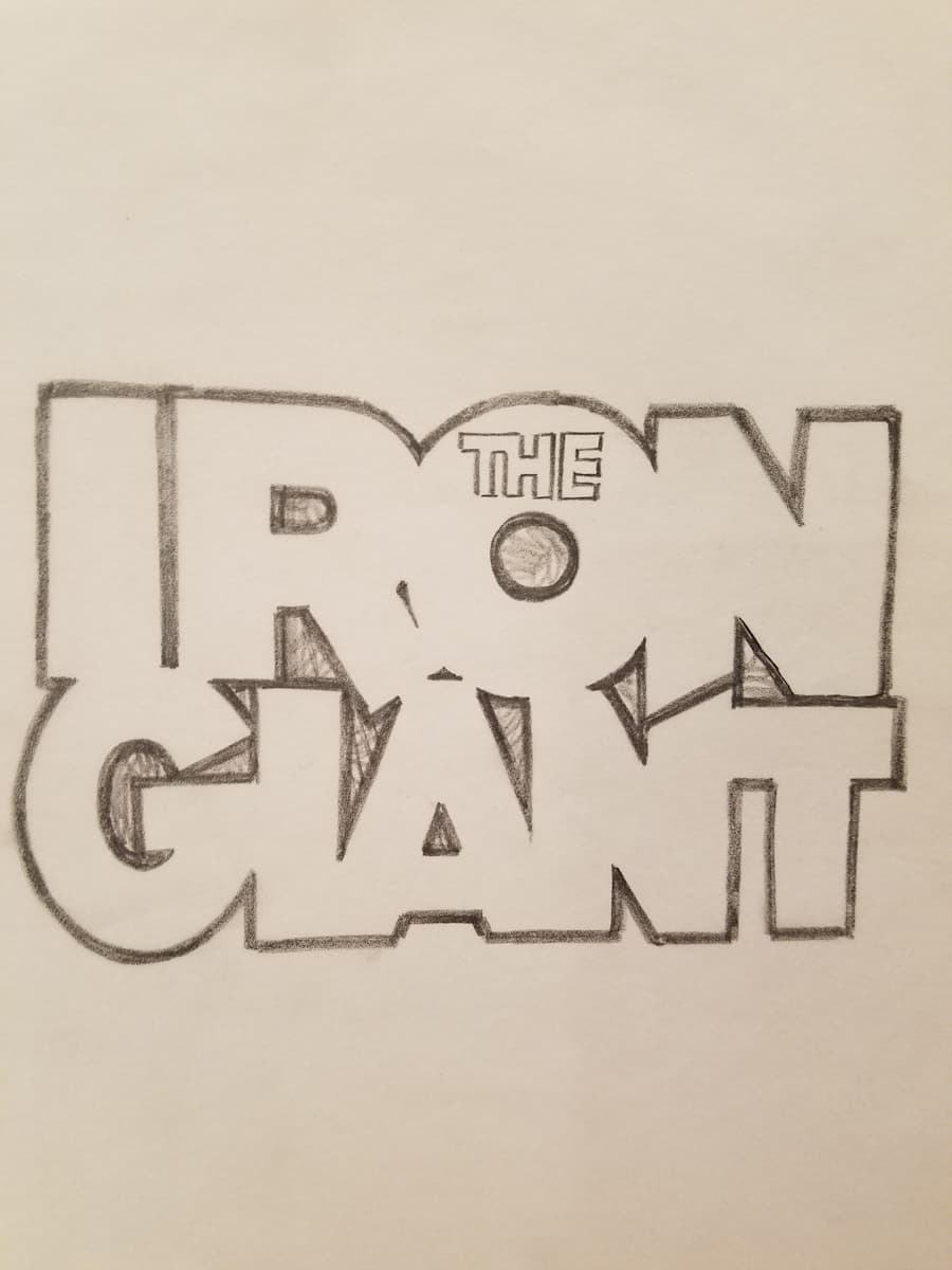 The Iron Giant Logo Concept, Big Block Font, "THE" Inside of "IRON" by John Alvin, Image 1.