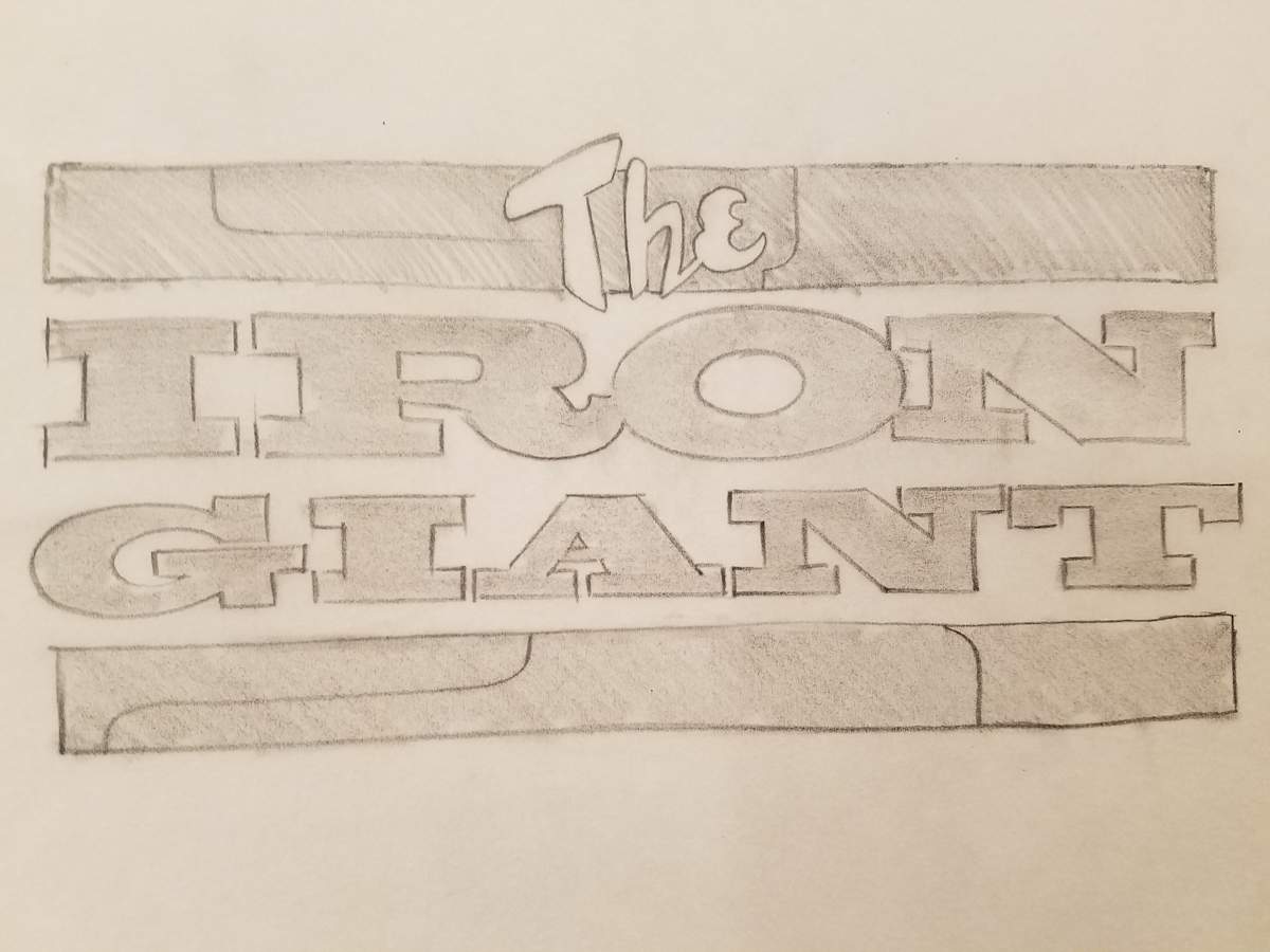 The Iron Giant Logo Concept, Steel Bars Bordering Title by John Alvin, Image 1.