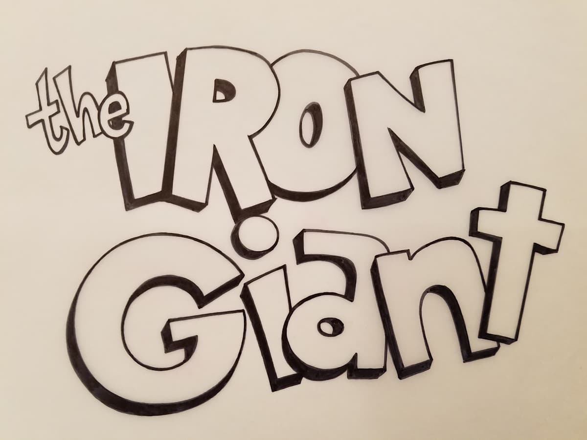 The Iron Giant Logo Concept, Whimsical and Block Style by John Alvin, Image 1.