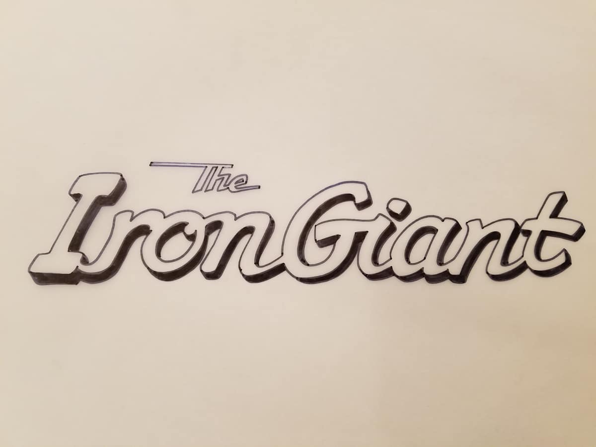 The Iron Giant Logo Concept, Hot Rod Styling, Inked by John Alvin, Image 1.