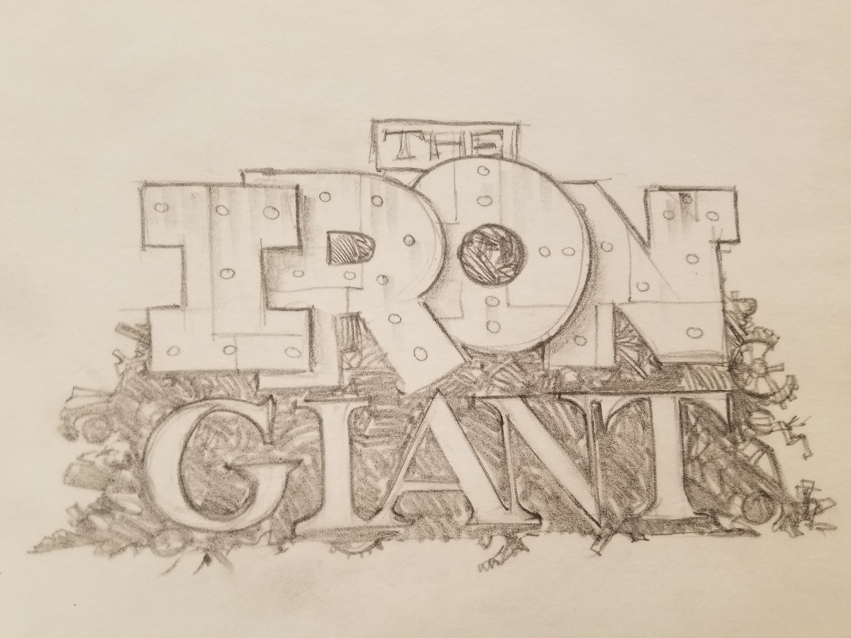 The Iron Giant Logo Concept, Metal Plating "IRON", Scrap Heap Design by John Alvin 