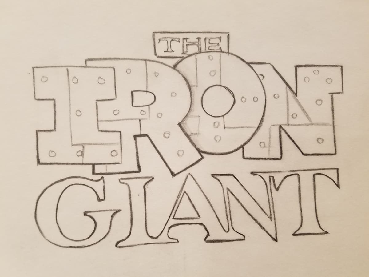 The Iron Giant Logo Concept, Boxed in "THE", Metal Plating "IRON", Basic "GIANT" by John Alvin, Image 1.