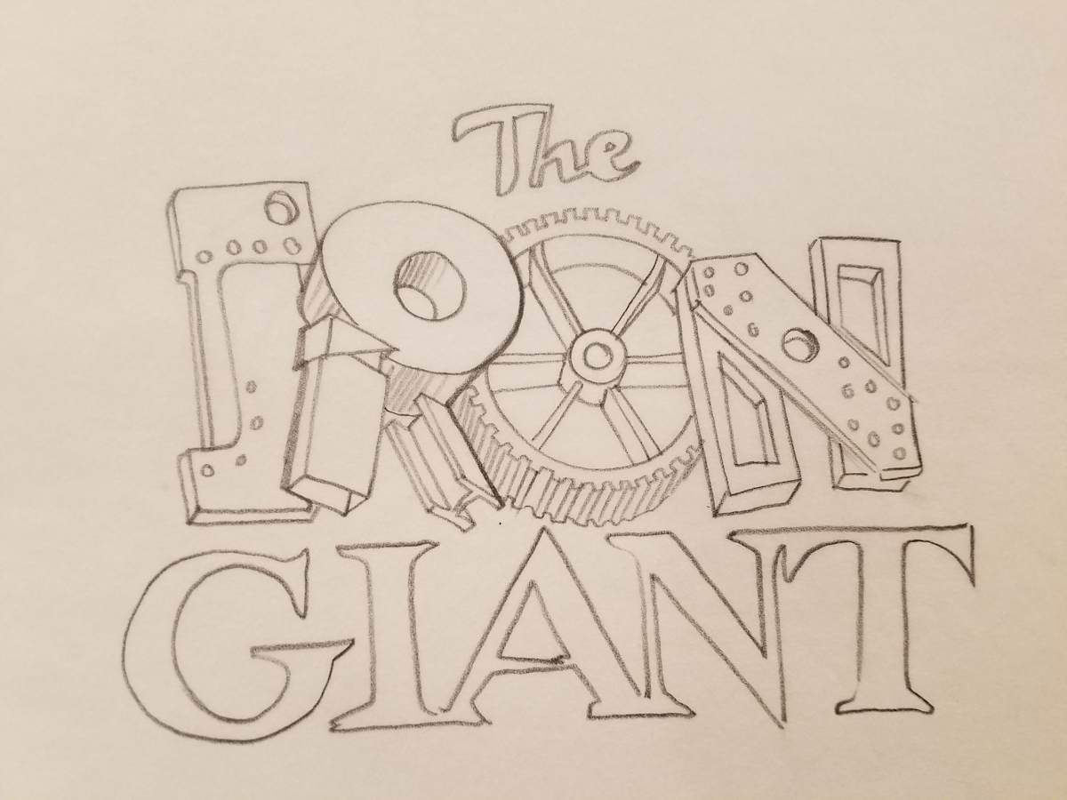 The Iron Giant Logo Concept, Cursive "THE", Mechanical Parts "IRON" by John Alvin, Image 1.