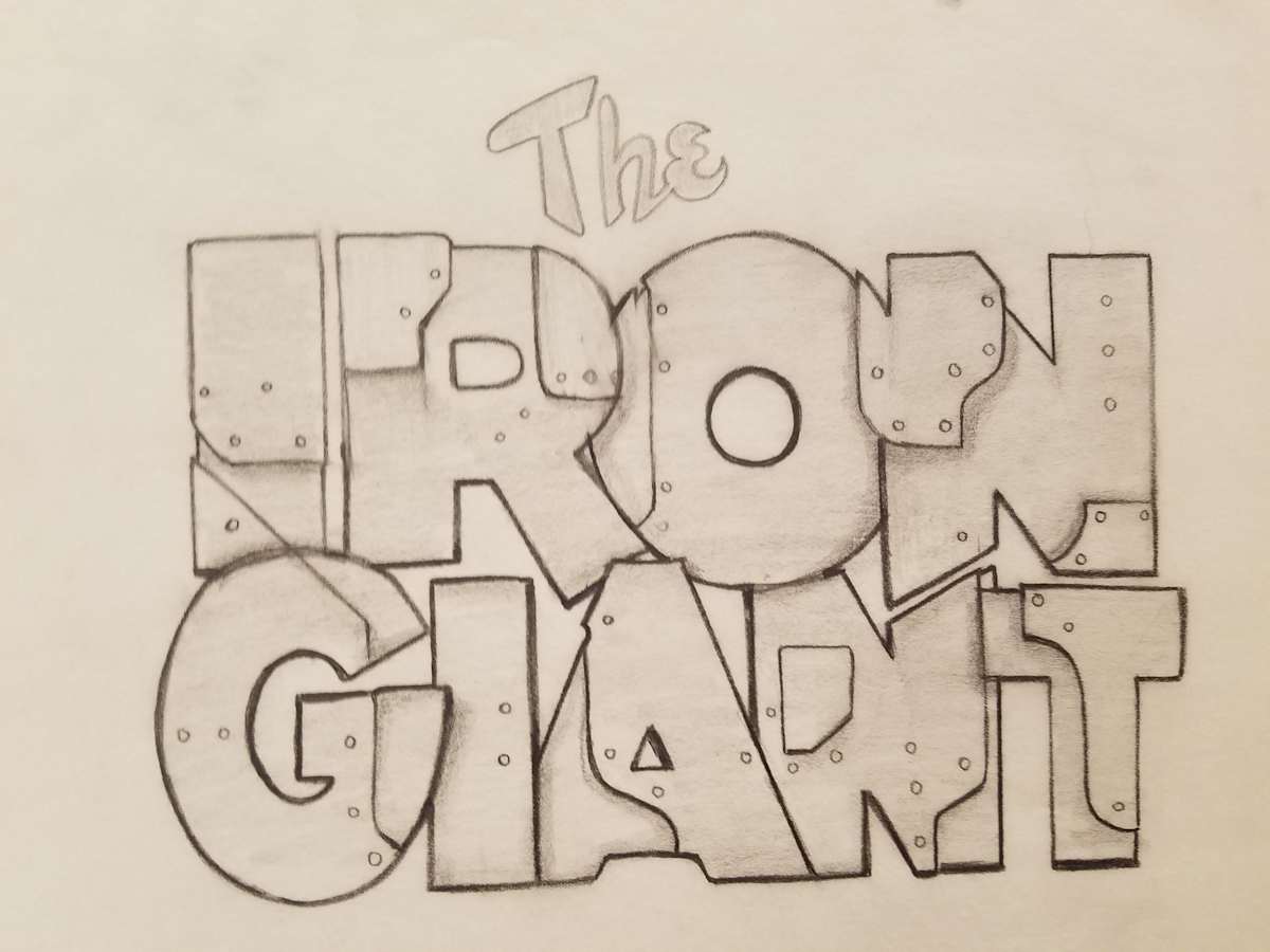 The Iron Giant Logo Concept, Cursive "THE", Metal Plating "IRON GIANT" by John Alvin, Image 1.