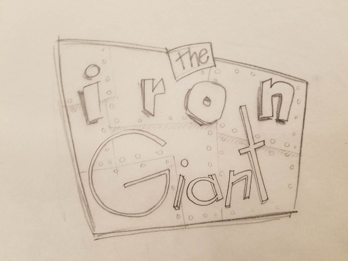 The Iron Giant Logo Concept, Boxed in "THE", Metal Stylized Metal Backed "IRON" by John Alvin, Image 1.