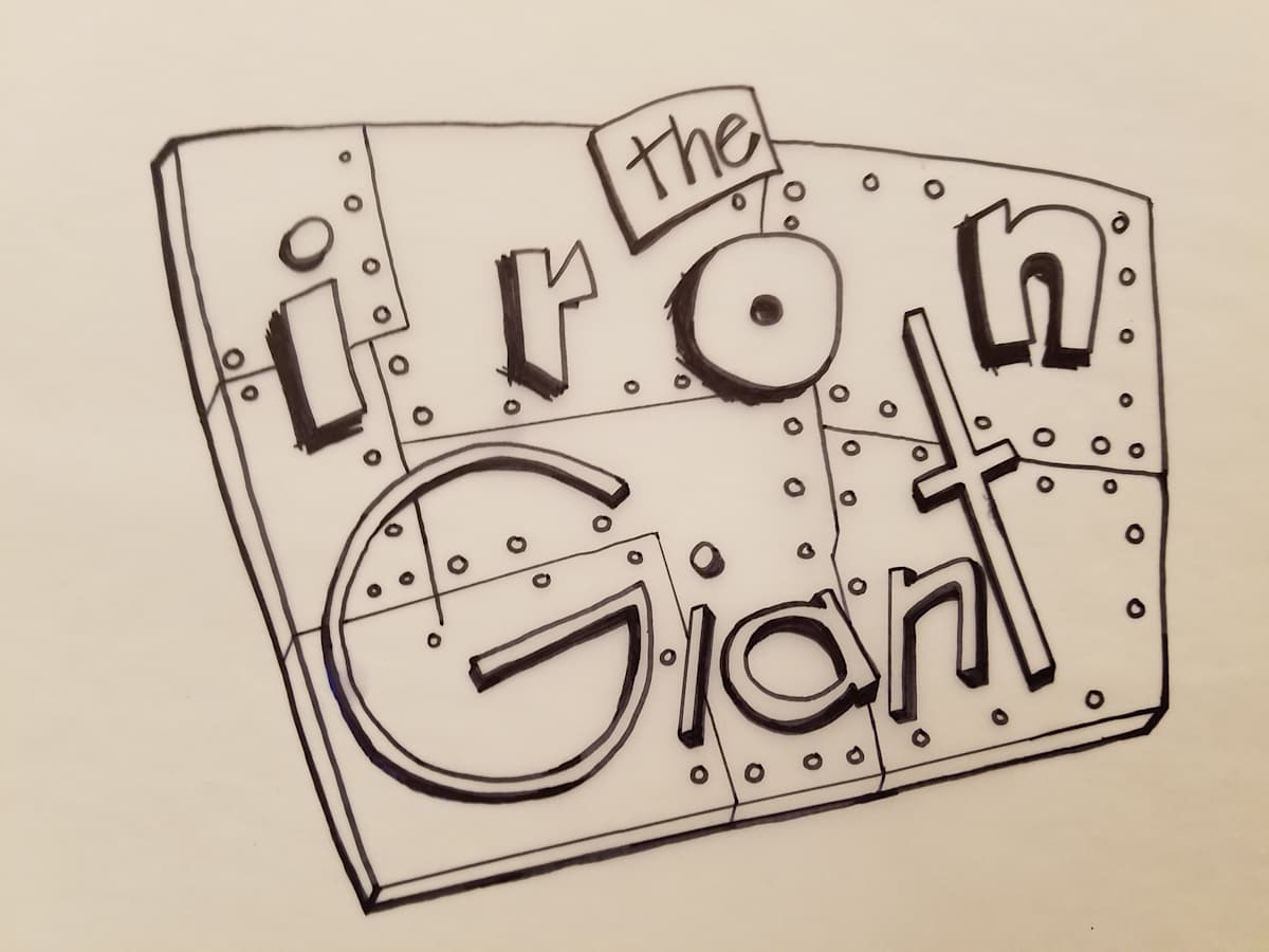 The Iron Giant Logo Concept, Boxed in "THE", Metal Stylized Metal Backed "IRON" by John Alvin, Image 1.