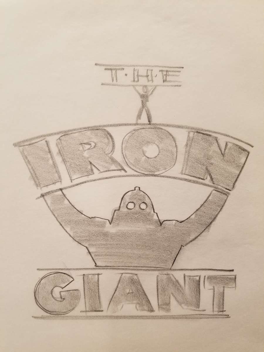The Iron Giant Logo Concept, Robot Holding Up "IRON" by John Alvin, Image 1.