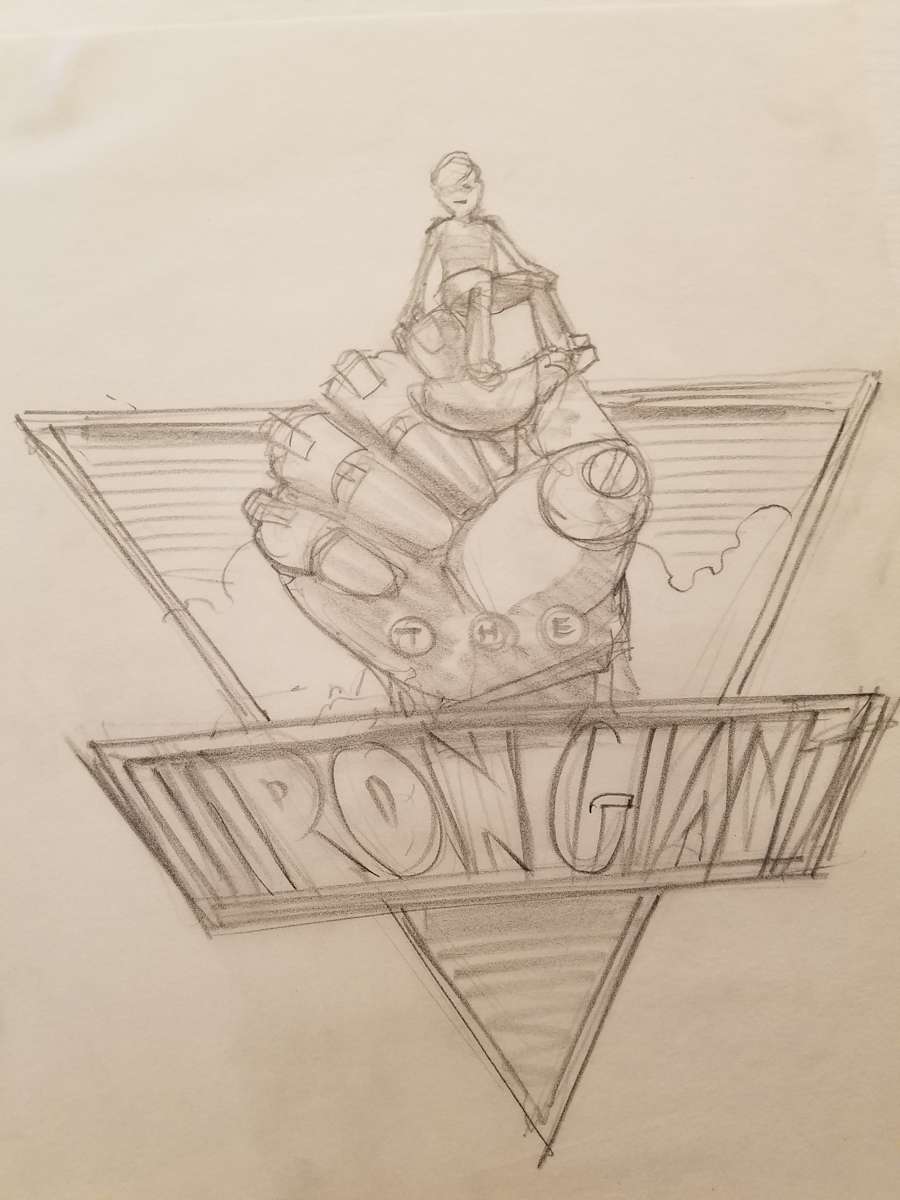 The Iron Giant Logo Concept, Robot Hand Holding Up Hogarth by John Alvin, Image 1.