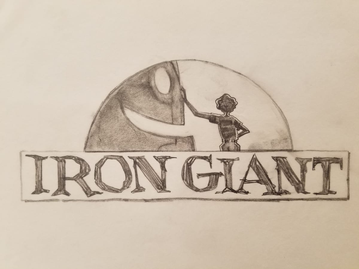 The Iron Giant Logo Concept, Hogarth Leaning on Robot's Face by John Alvin, Image 1.