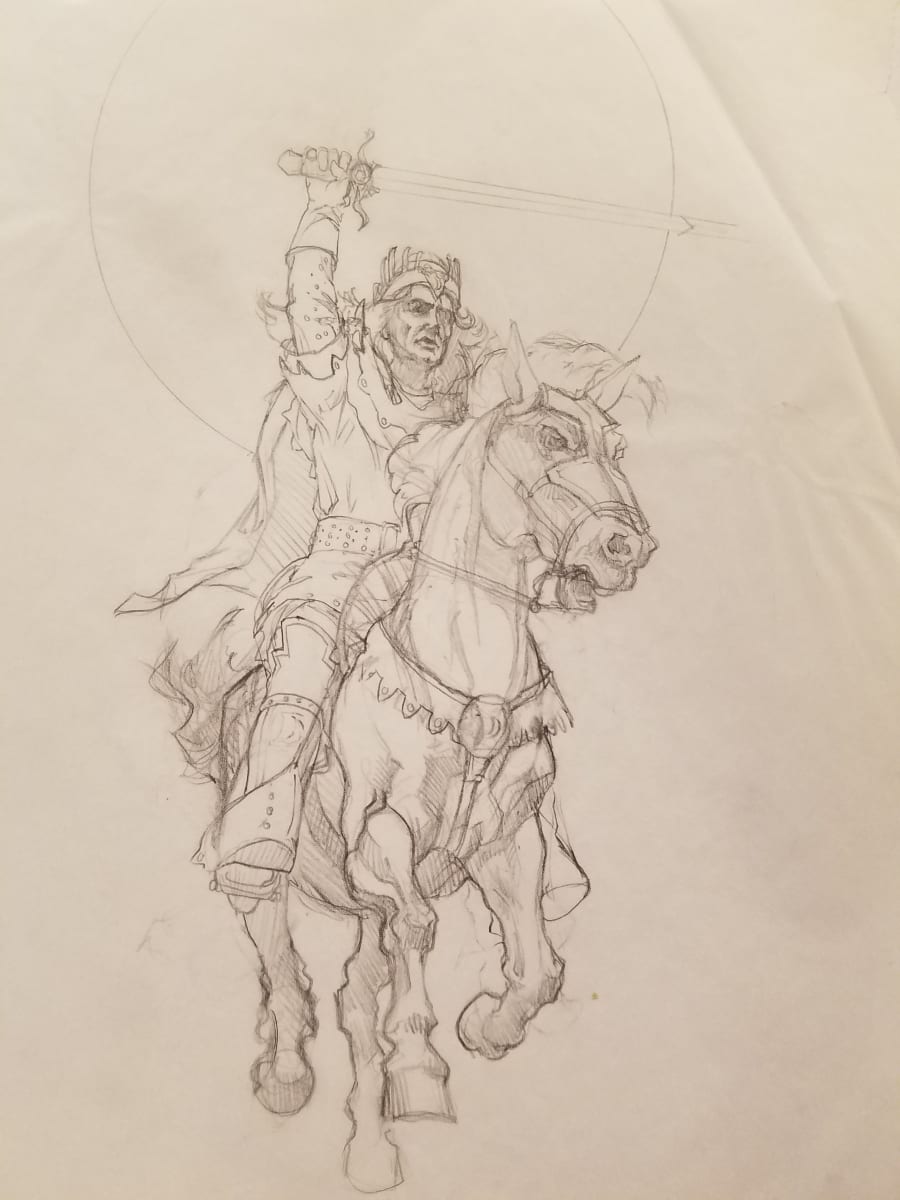 The Dragon Princess Sketch, Evil King Raising Sword by John Alvin, Image 1.