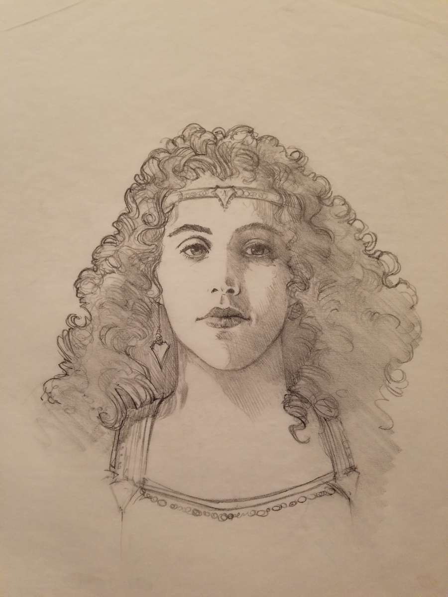 The Dragon Princess Sketch, Portrait of Woman Wearing Crown by John Alvin, Image 1.