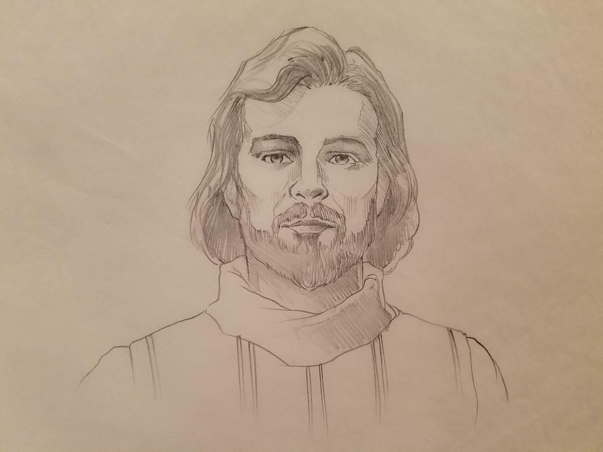 The Dragon Princess Sketch, Portrait of Long Haired Noble, Large by John Alvin, Image 1.