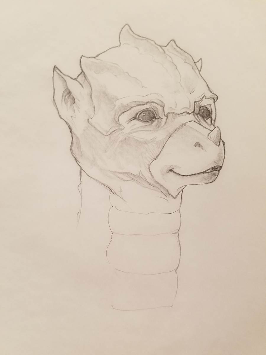 The Dragon Princess Sketch, Baby Dragon Head Sketch 2 by John Alvin, Image 1.