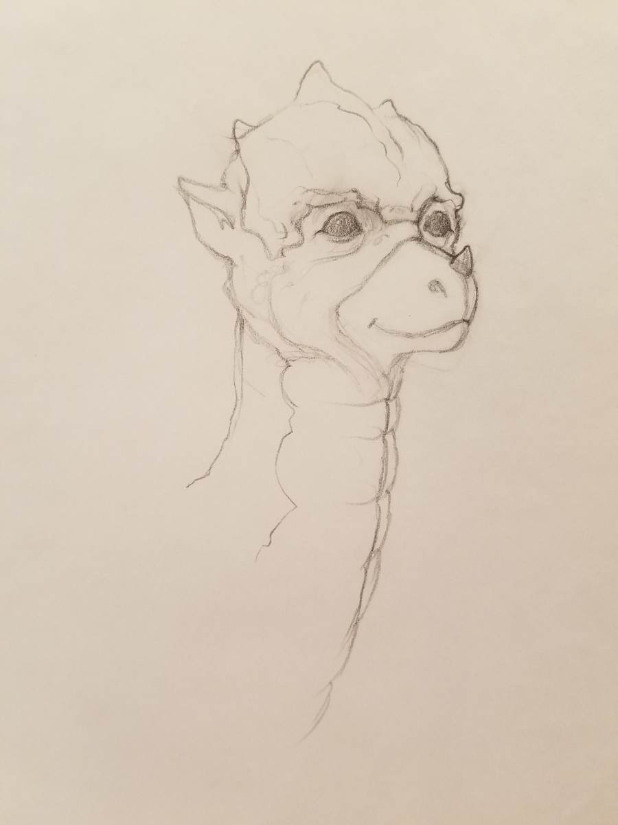 The Dragon Princess Sketch, Baby Dragon Head Sketch 1 by John Alvin, Image 1.