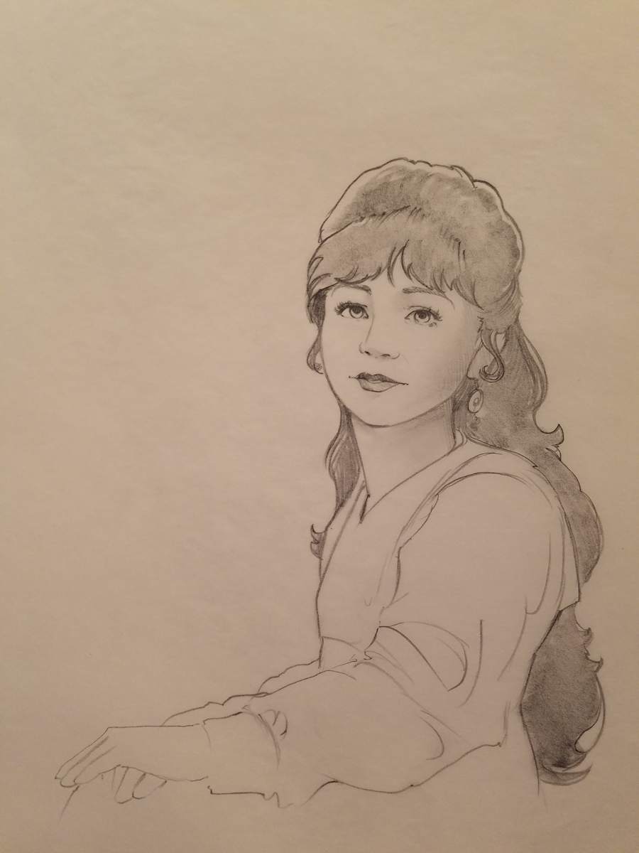 The Dragon Princess Sketch, Long Haired Woman With Hand on Knee by John Alvin, Image 1.
