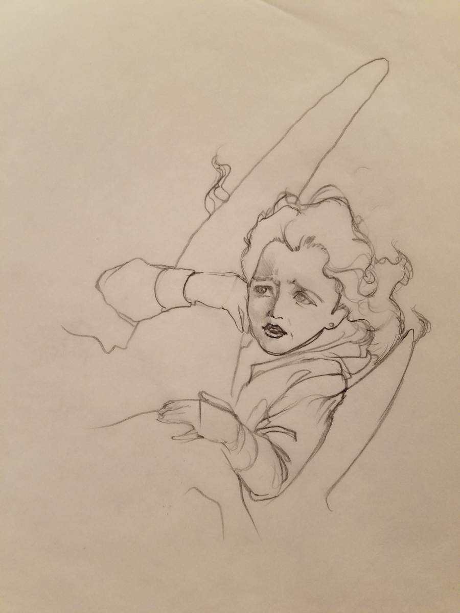 The Dragon Princess Sketch, Girl Riding Dragon Flying Through Sky by John Alvin, Image 1.