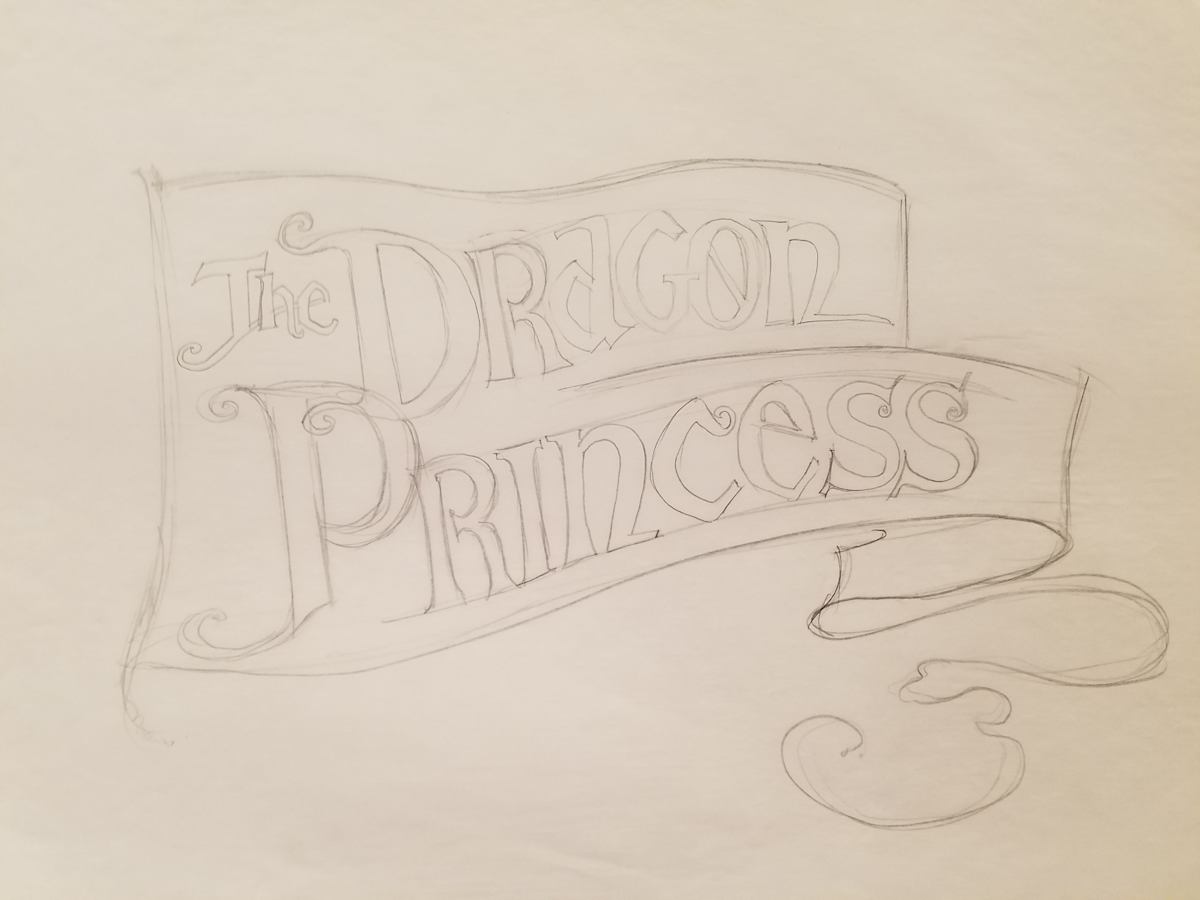 The Dragon Princess Sketch, Title Over Flag by John Alvin, Image 1.