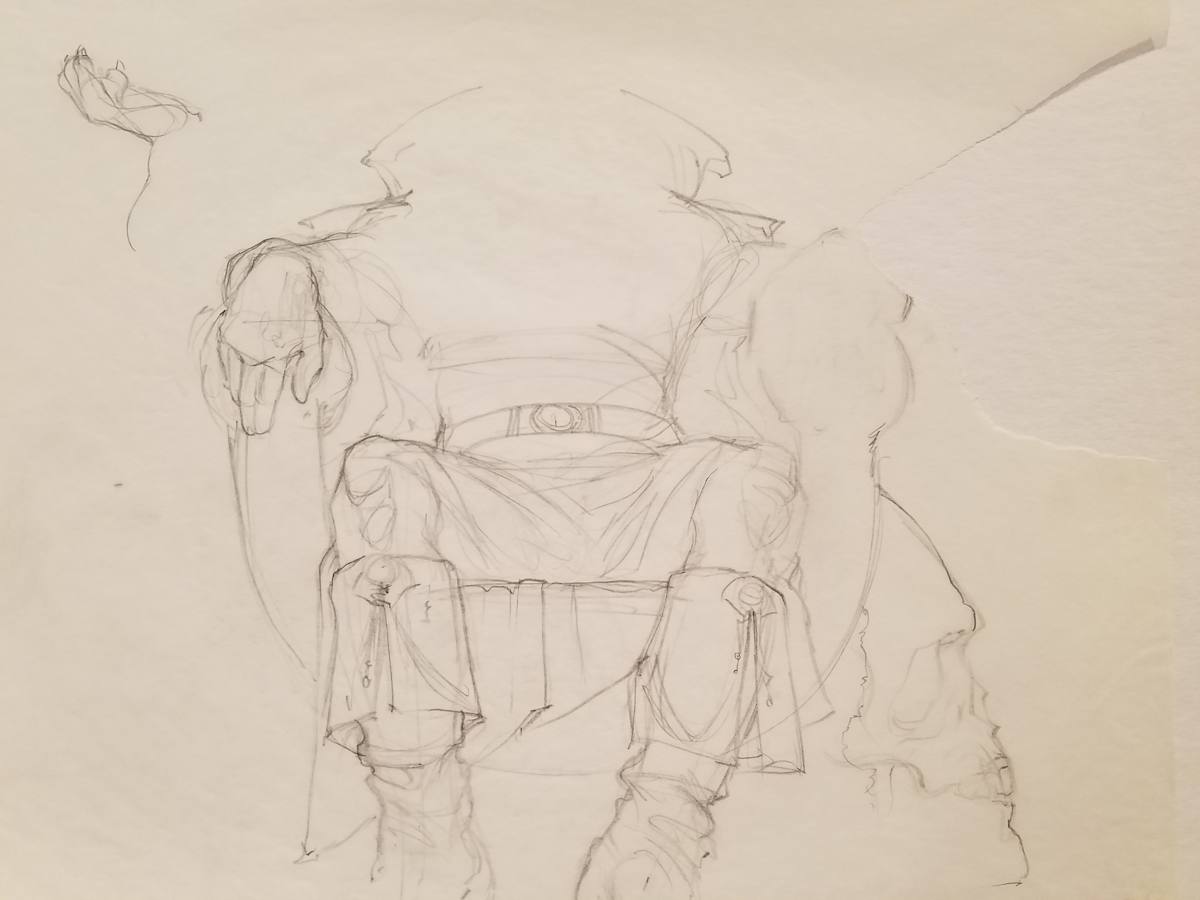 The Dragon Princess Sketch, Evil King on Throne, Rough Headless Sketch by John Alvin, Image 1.