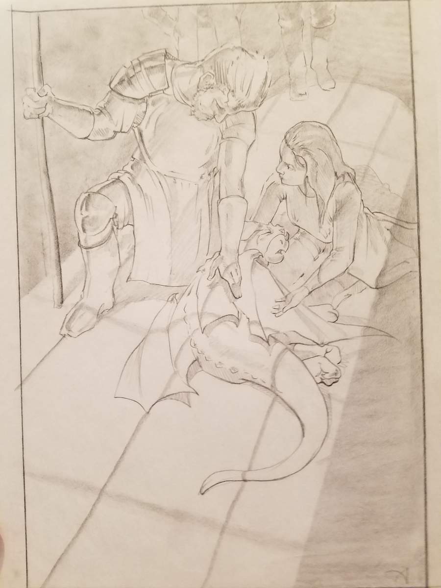 The Dragon Princess Sketch, Wounded Baby Dragon by John Alvin, Image 1.
