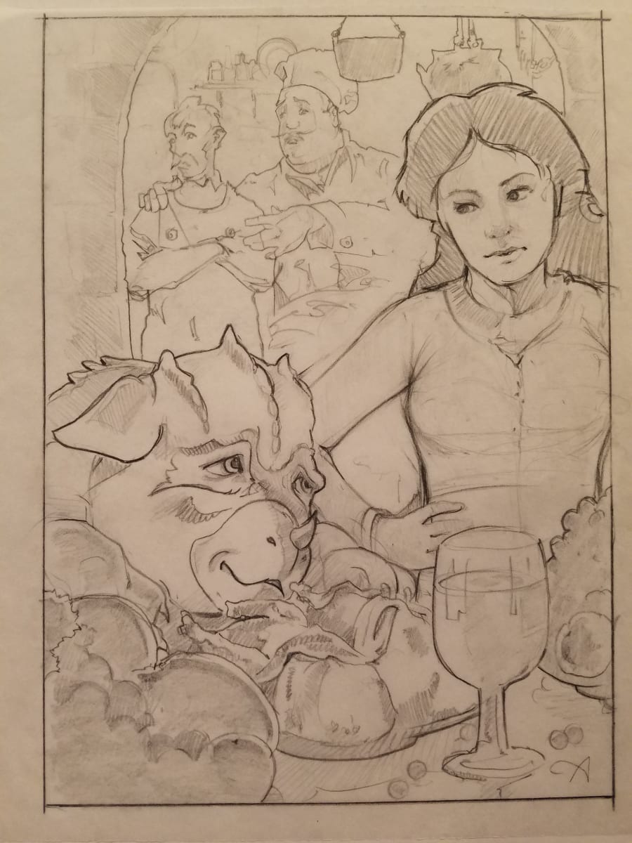The Dragon Princess Sketch, Baby Dragon Scolded By Girl by John Alvin, Image 1.