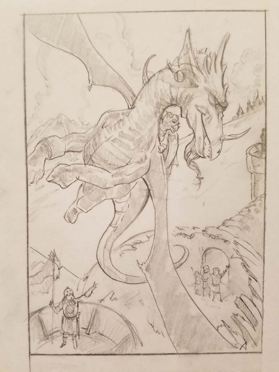 The Dragon Princess Sketch, Baby Dragon Flying by John Alvin, Image 1.