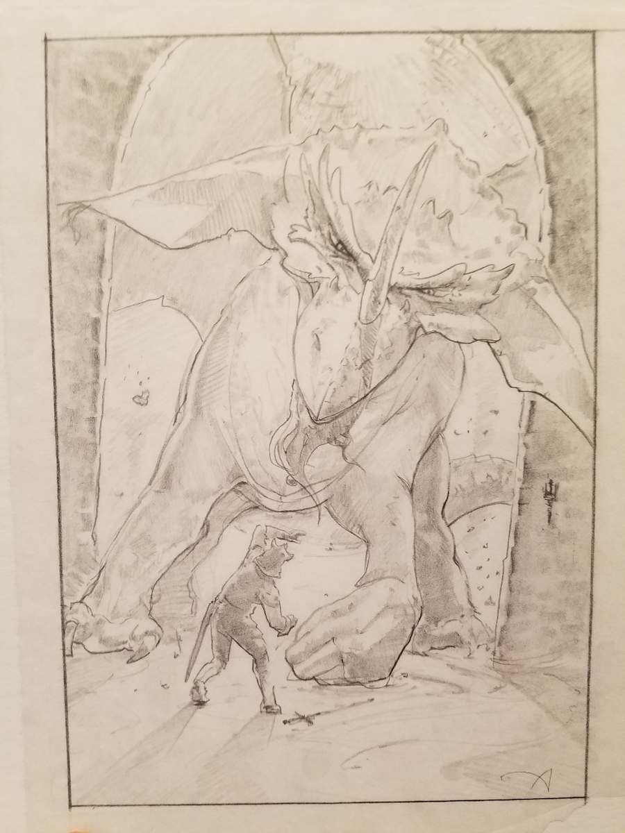 The Dragon Princess Sketch, Dragon Jumping at Soldier by John Alvin, Image 1.