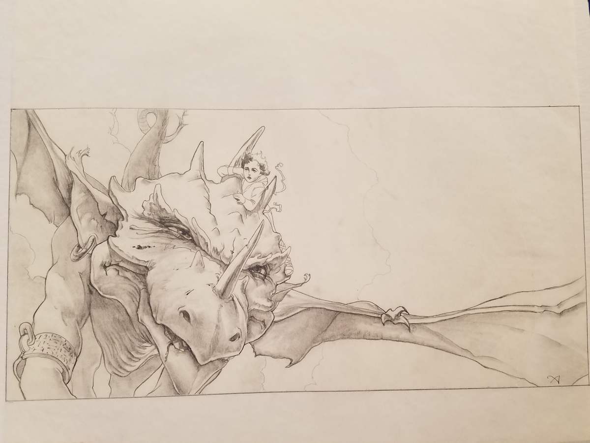 The Dragon Princess Sketch, Girl Riding Dragon Flying, Two Overlays by John Alvin, Image 1.