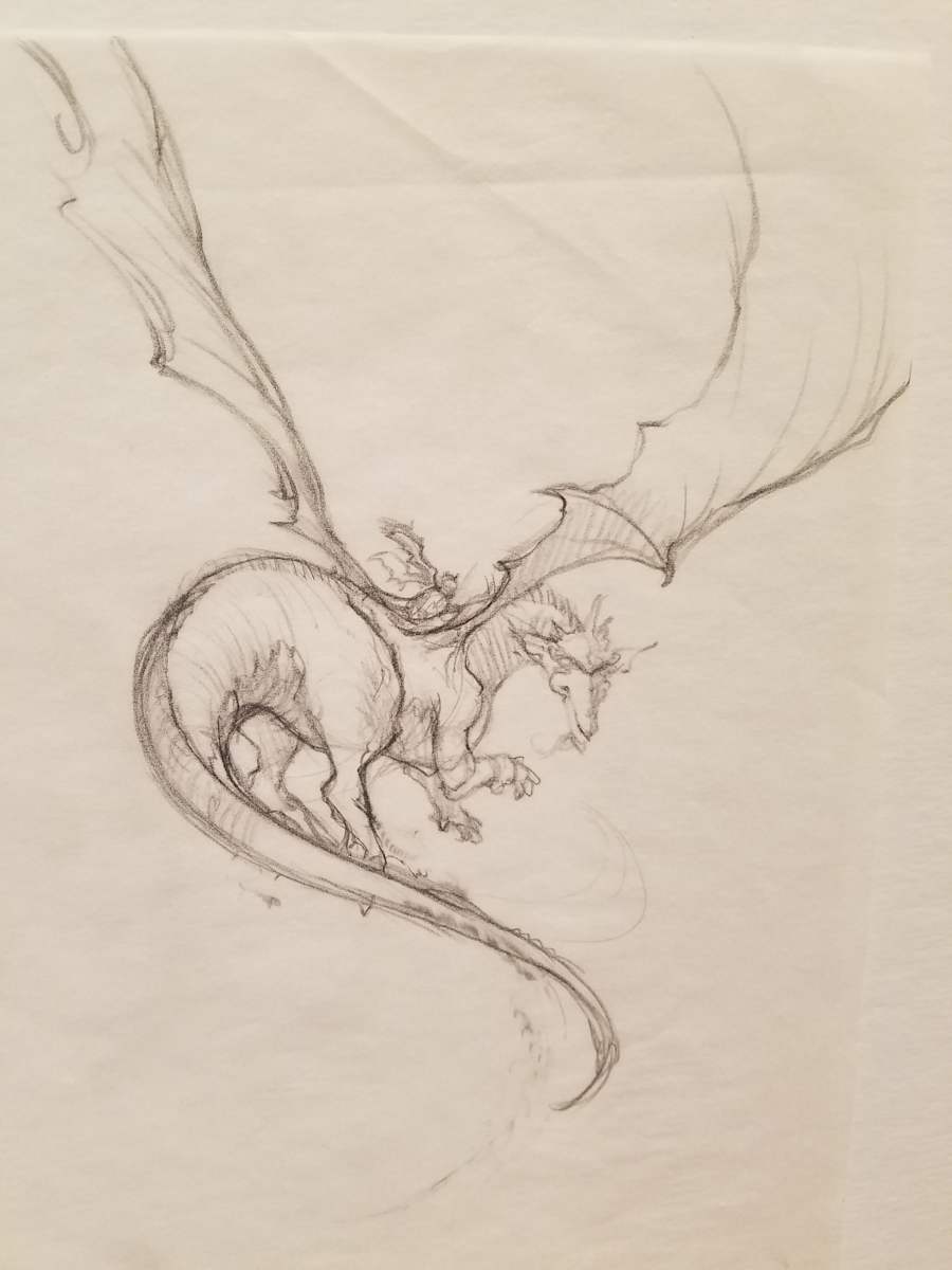 The Dragon Princess Sketch, Girl Riding Dragon, 3 pieces by John Alvin, Image 3.
