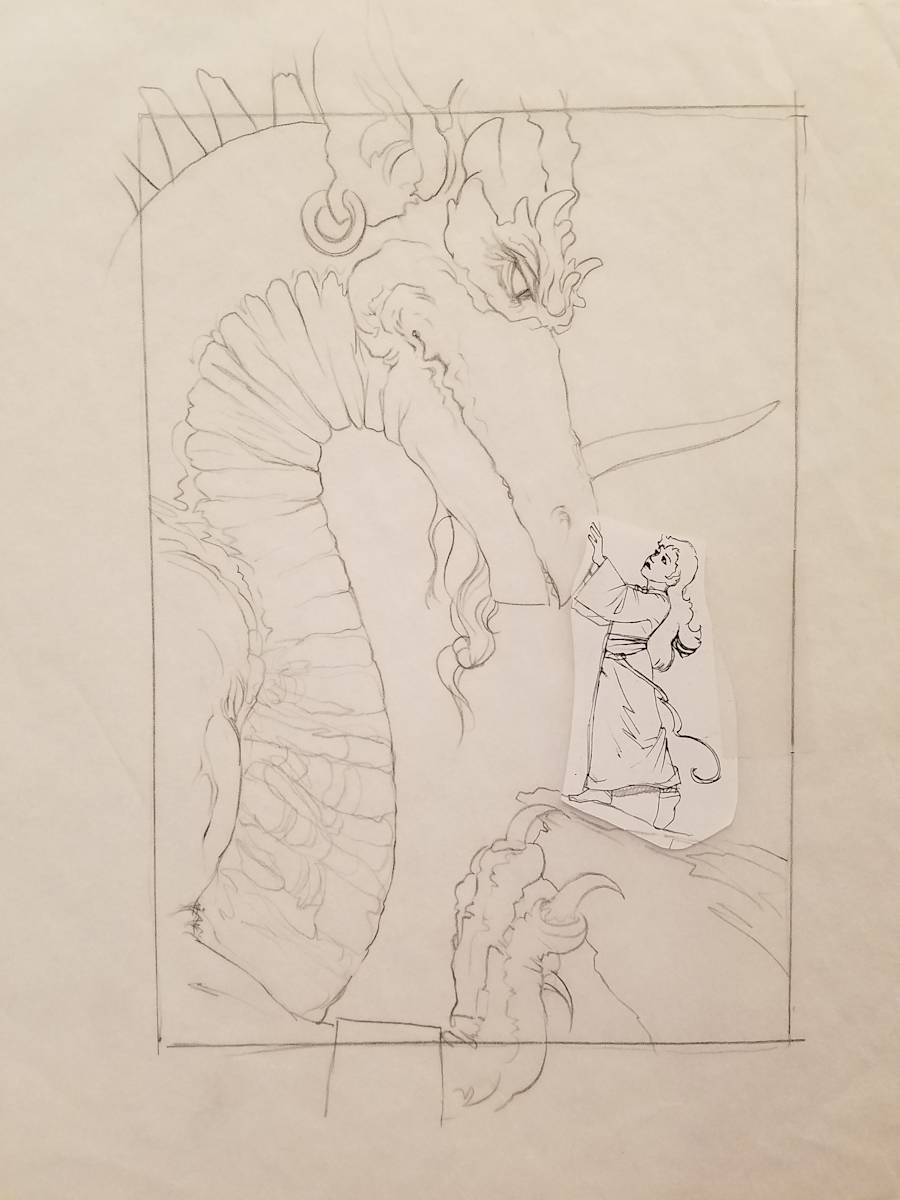 The Dragon Princess Sketch, Girl Holding Dragon's Nose by John Alvin, Image 1.