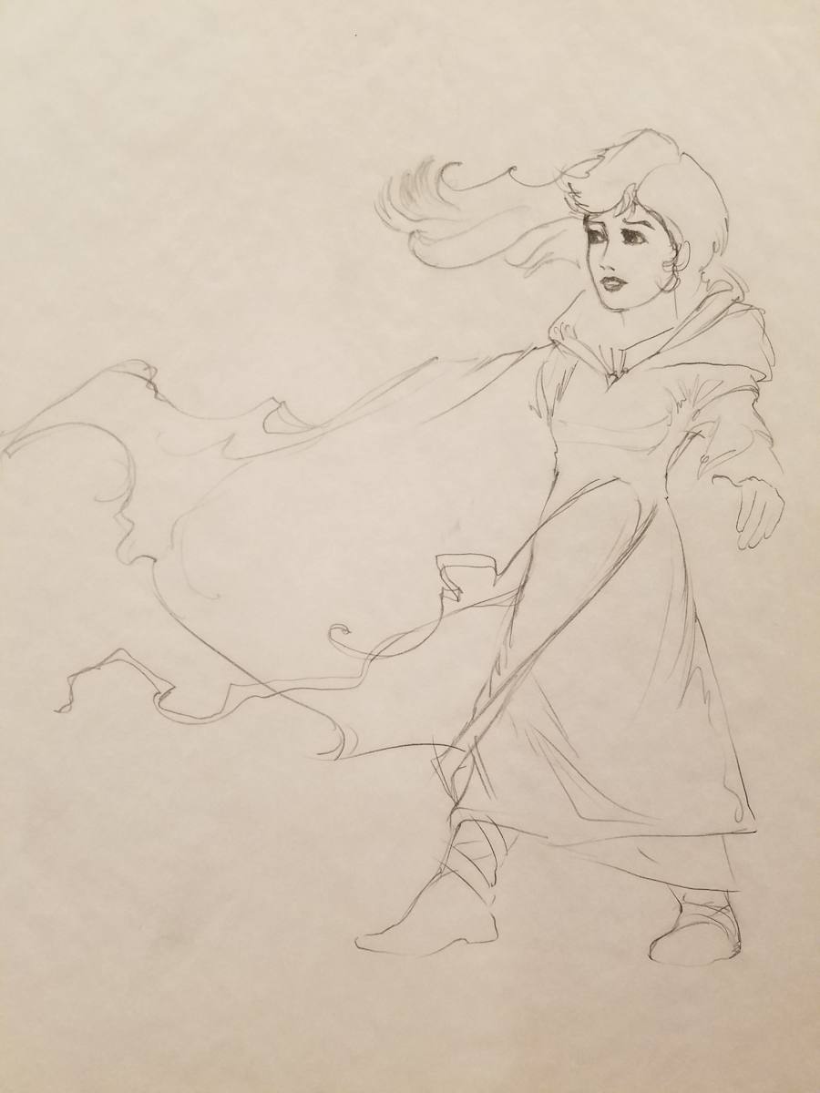 The Dragon Princess Sketch, Girl With Tattered Cape by John Alvin, Image 1.