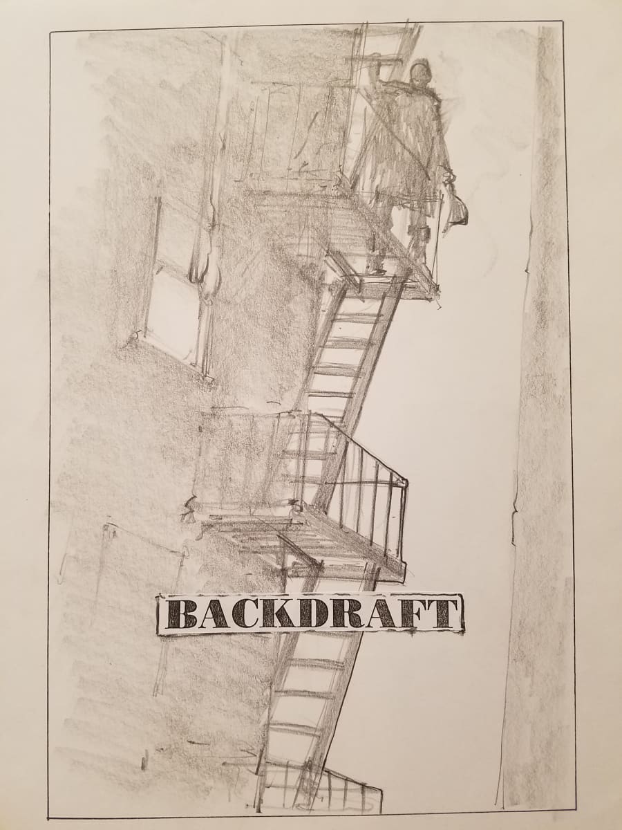 Backdraft Poster Concept, Firefighter on Walkway by John Alvin, Image 1.