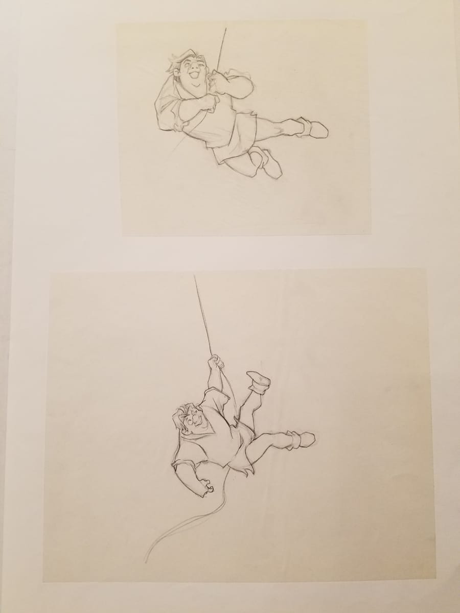 The Hunchback of Notre Dame Poster Concept, Quasimodo Swinging Study, Two Pieces by John Alvin, Image 1.