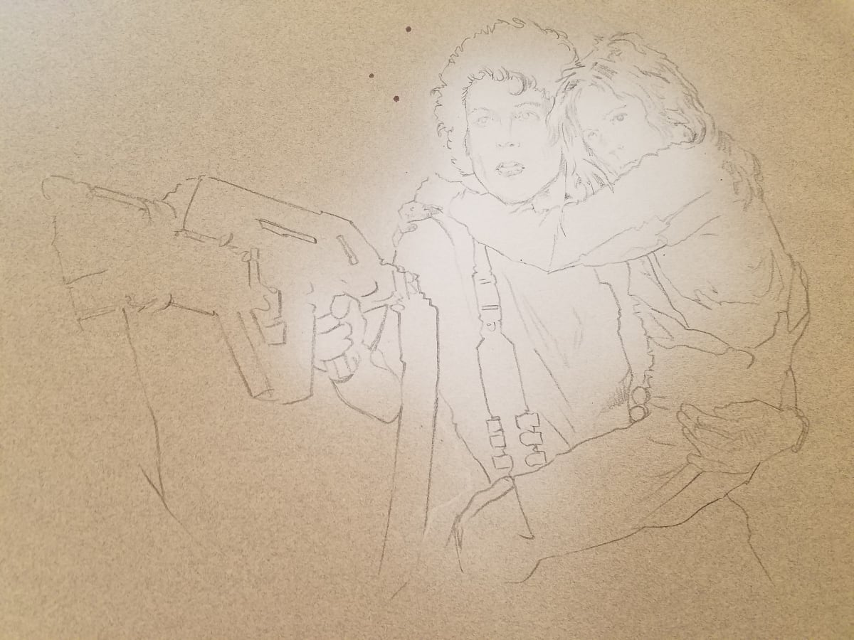 Aliens Original Concept Ripley and Newt by John Alvin, Image 1.
