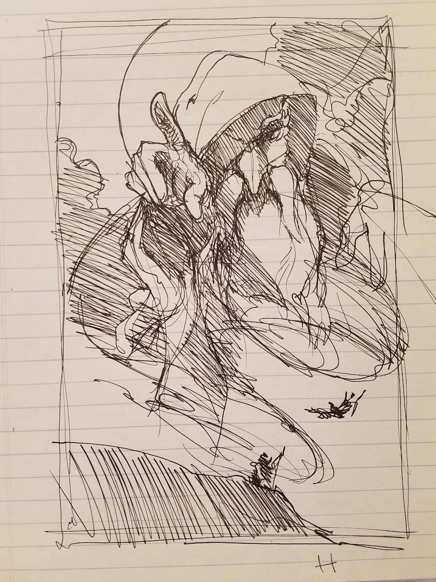 Quest for Camelot Very Rough Concept Sketch, Merlin Pointing by John Alvin, Image 1.
