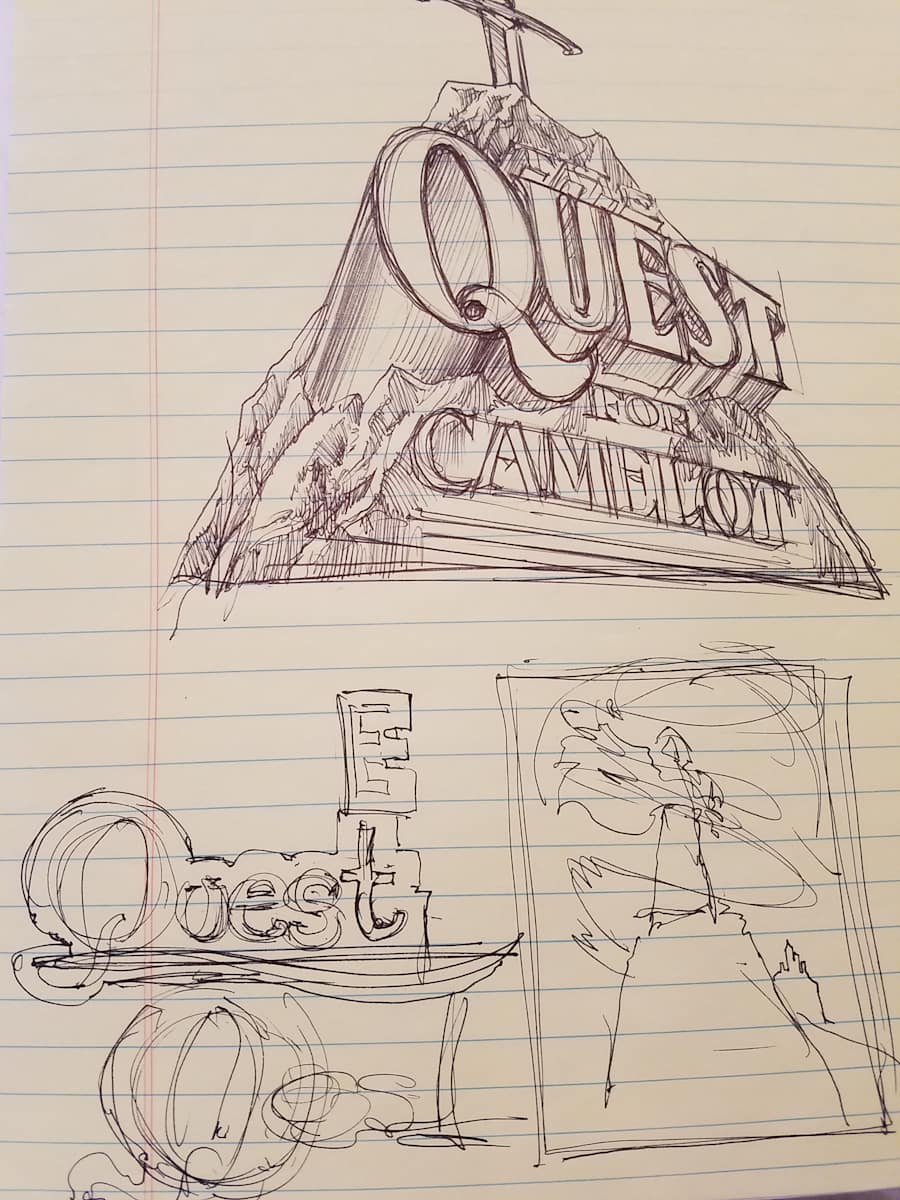 Quest for Camelot Very Rough Concept Sketch Title by John Alvin, Image 1.