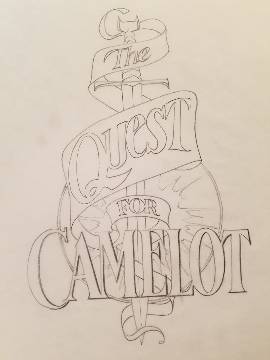 Quest for Camelot Title Concept, Ribbon Wrapping Sword by John Alvin, Image 1.