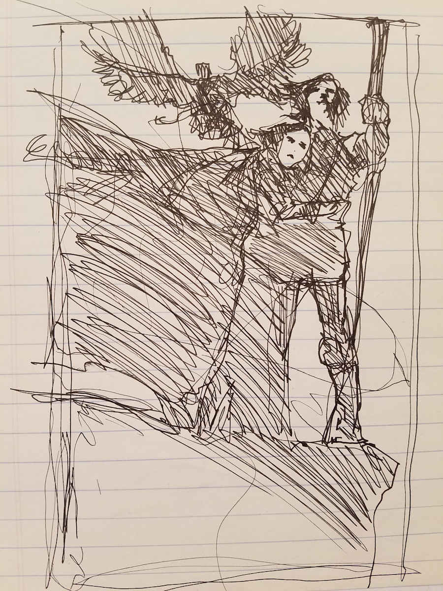 Quest for Camelot Very Rough Poster Concept on Lined Paper by John Alvin, Image 1.