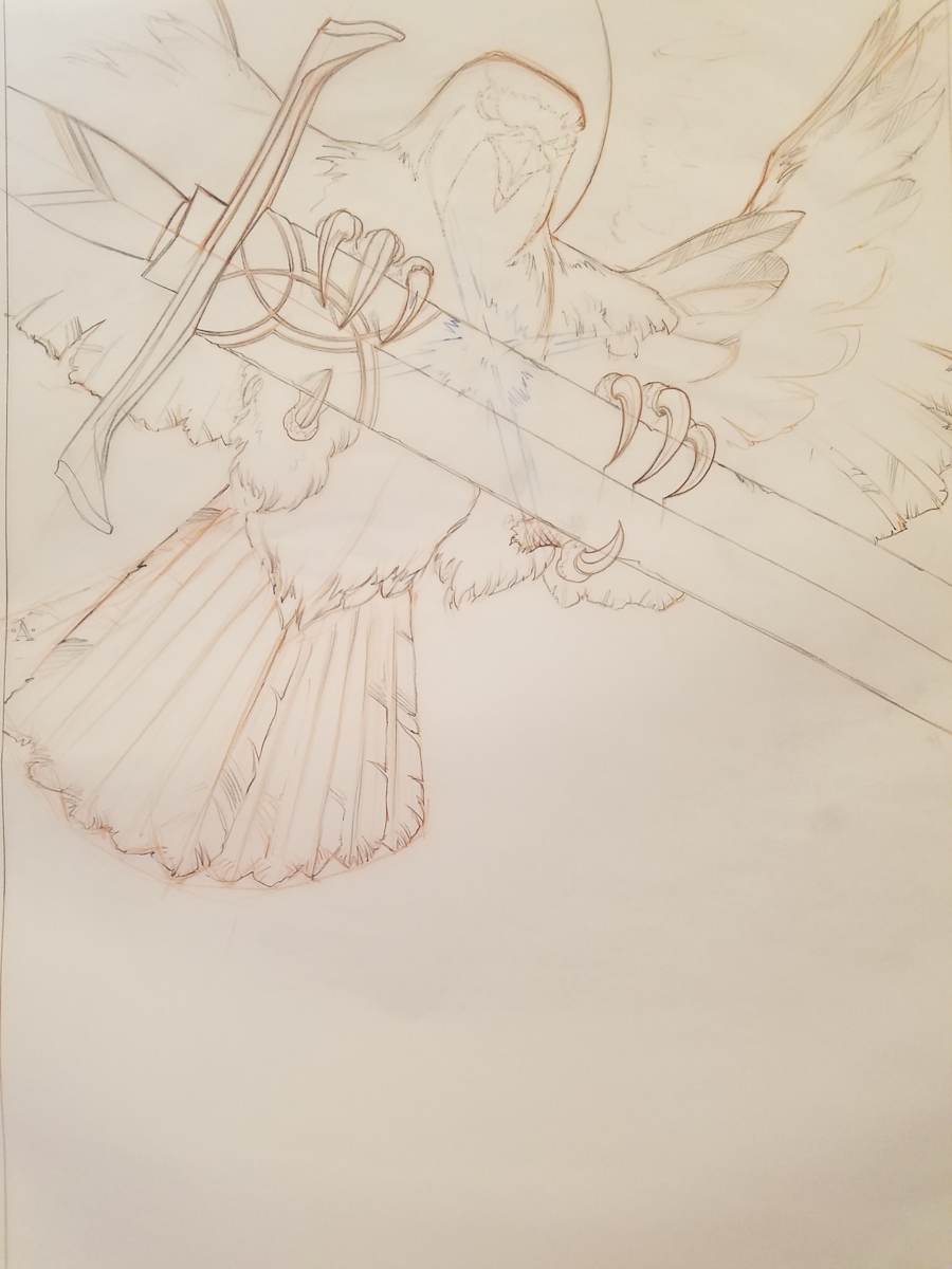 Quest for Camelot Poster Concept, Red and Blue Pencil by John Alvin, Image 1.