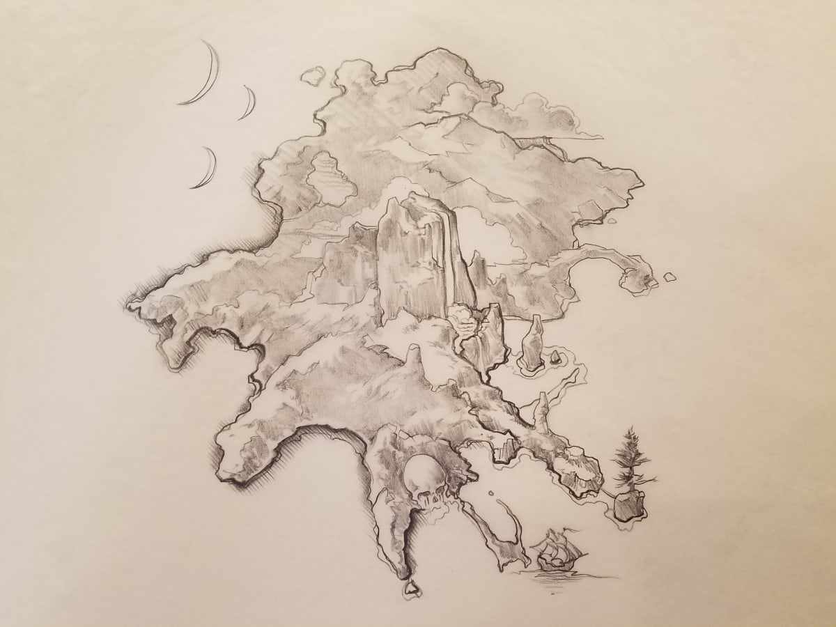 Hook Production Art, Island Map Graphite by John Alvin, Image 1.