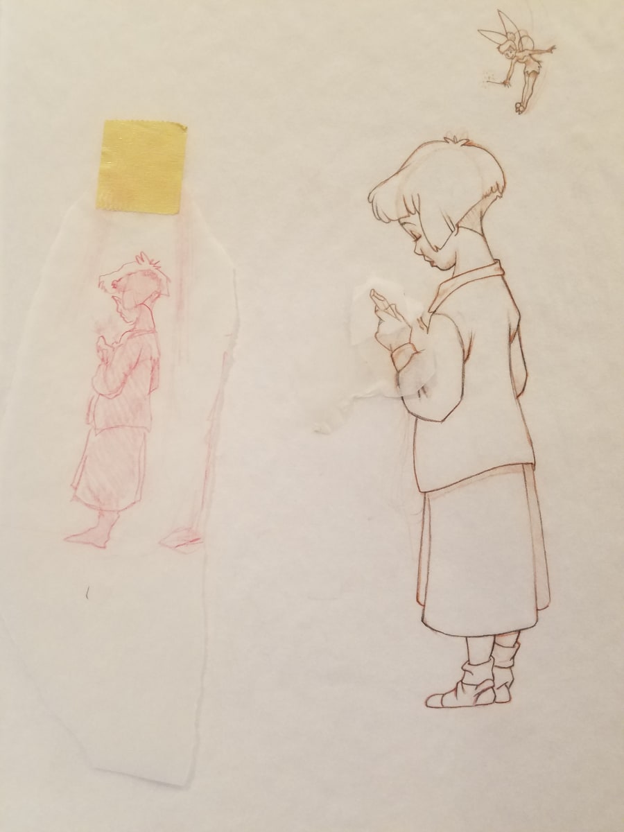 Peter Pan Poster Concept Art, Jane w/Red Pencil Sketch by John Alvin, Image 1.