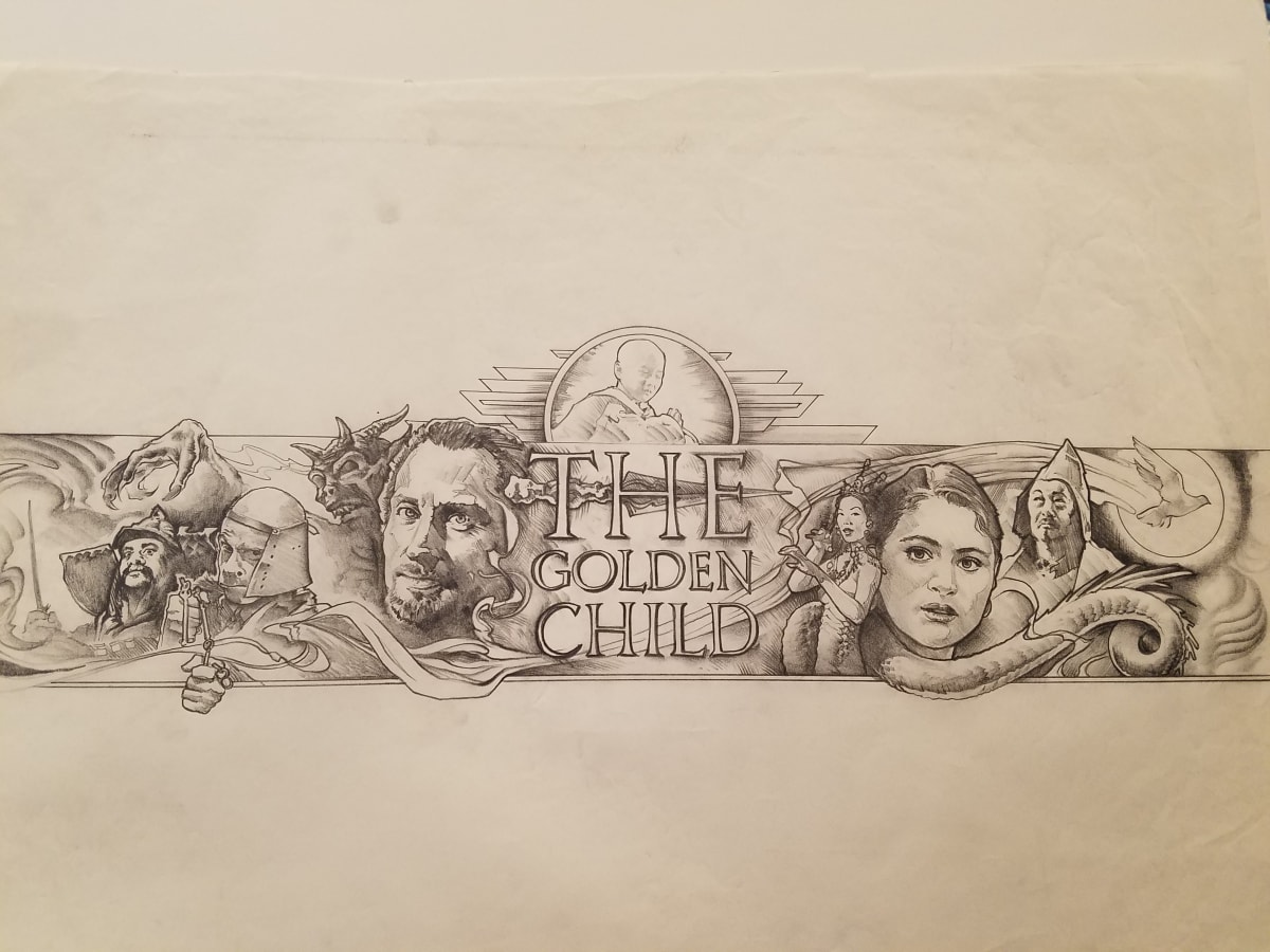 The Golden Child Logo Concept, Full Cast on Left and Right by John Alvin, Image 1.