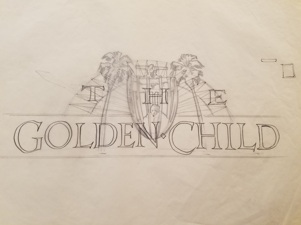 The Golden Child Logo Concept, "THE" Above "GOLDEN CHILD" by John Alvin, Image 1.