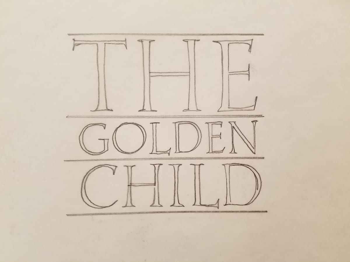 The Golden Child Logo Concept, Words Layered On Top With Lines by John Alvin, Image 1.