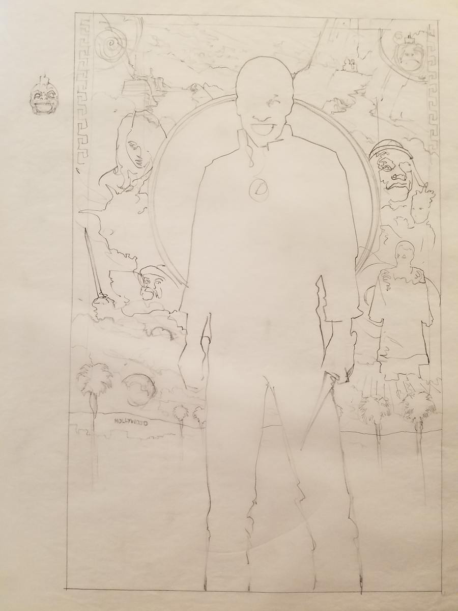 The Golden Child Poster Concept, Outline Sketch of Chandler by John Alvin, Image 1.