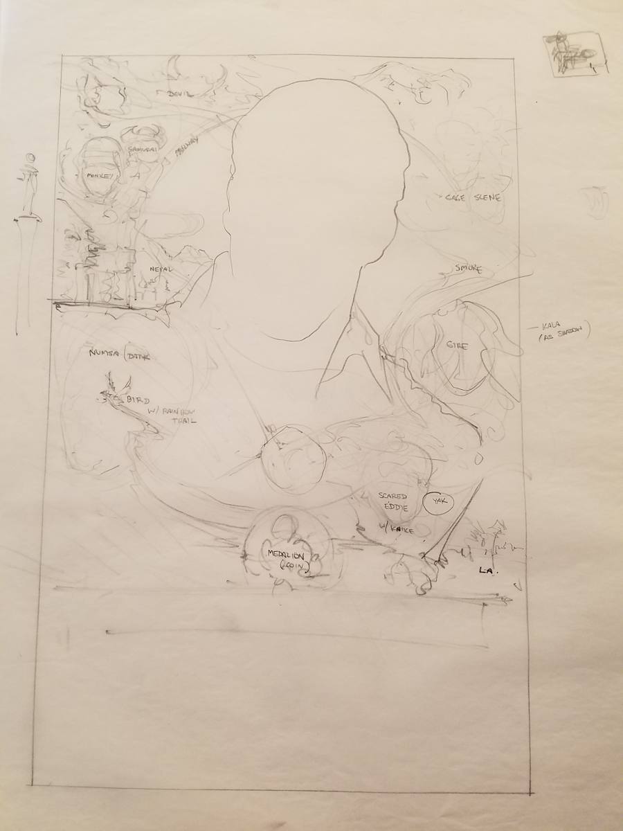 The Golden Child Poster Concept, Outline of Chandler's Head by John Alvin, Image 1.