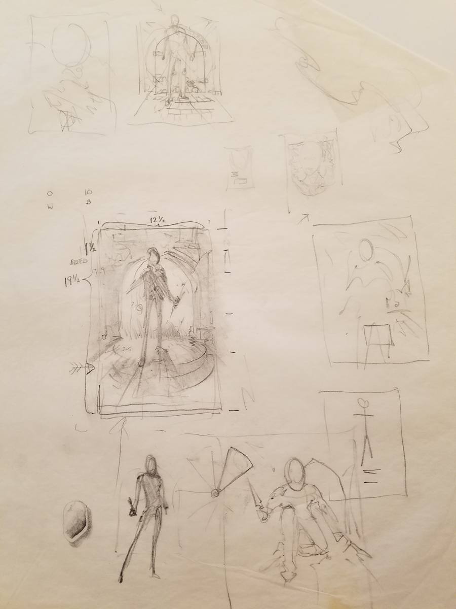 The Golden Child Poster Concept, Layout Sketches and Pose Studies by John Alvin, Image 1.