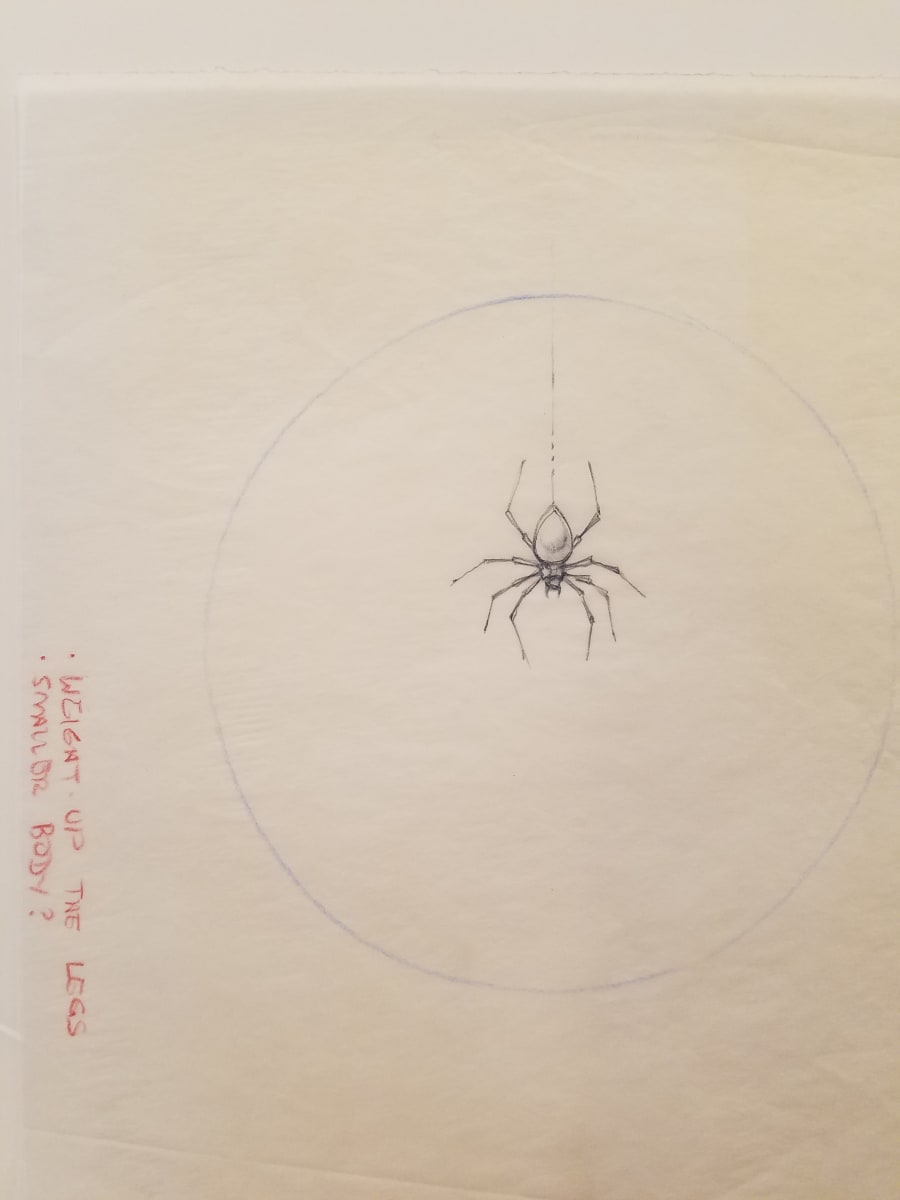Arachnophobia Poster Concept, Spider, Red Pencil by John Alvin, Image 1.