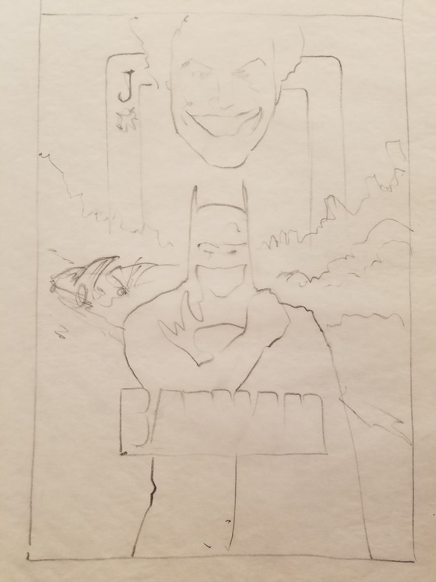 Batman Poster Concept, Outline Sketch by John Alvin, Image 1.