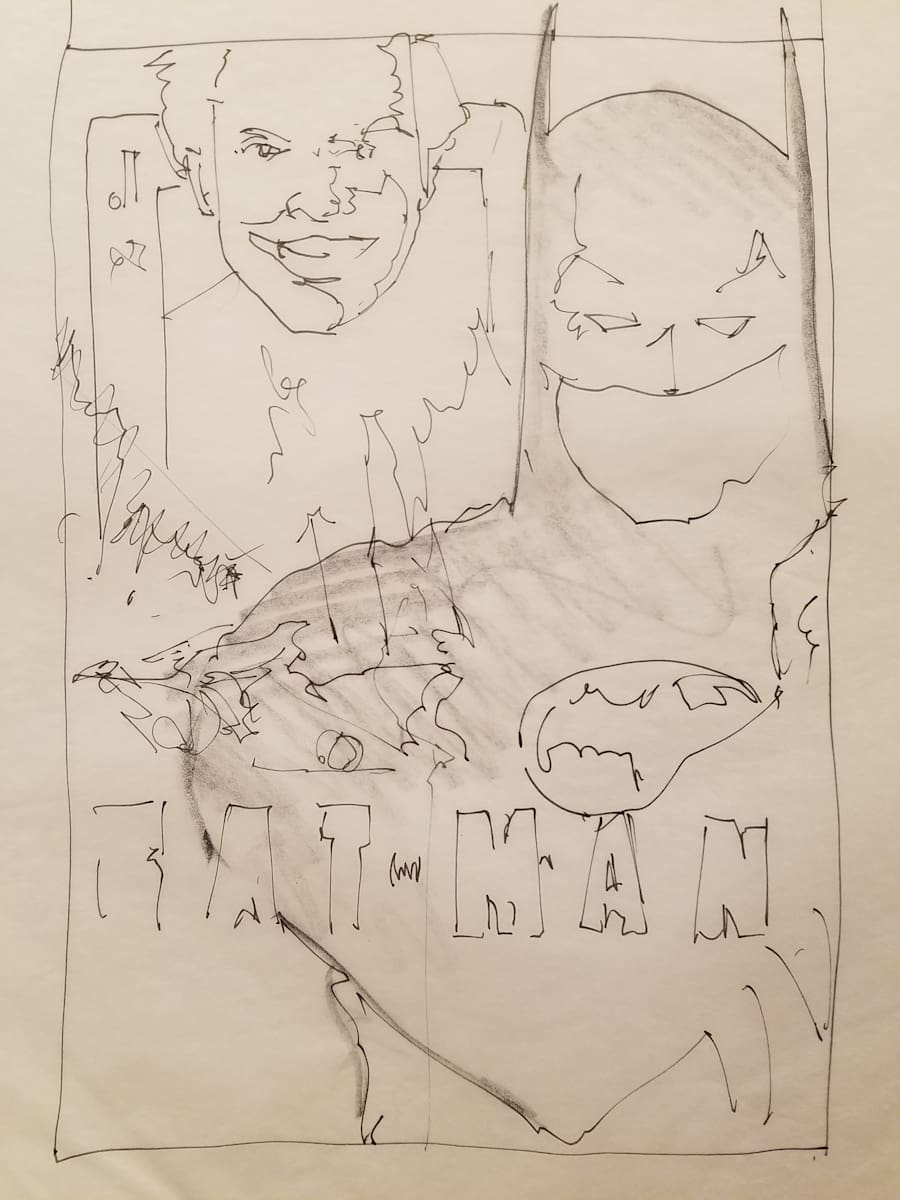 Batman Poster Concept, Pen Lining by John Alvin, Image 1.