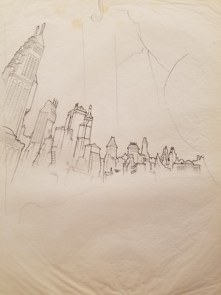 Batman  Poster Concept, Gotham City Sketch by John Alvin, Image 1.